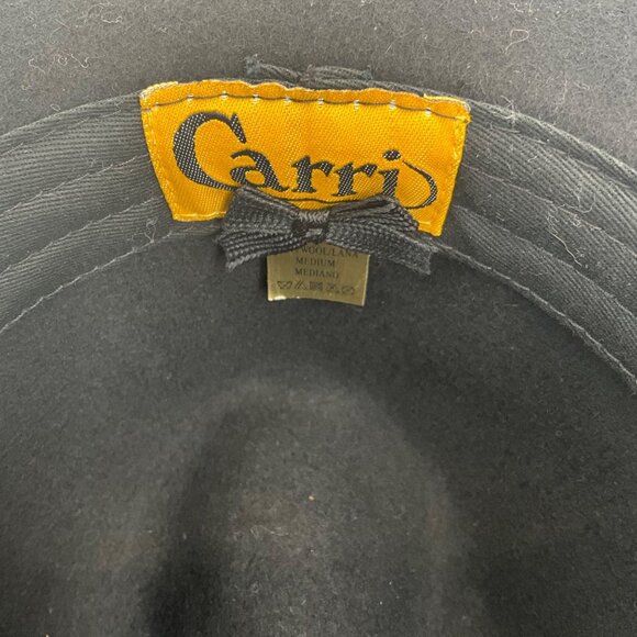 Carri Black Wool Fedora Hat With Feather Accent & Brown Band Medium Size - Picture 4 of 4